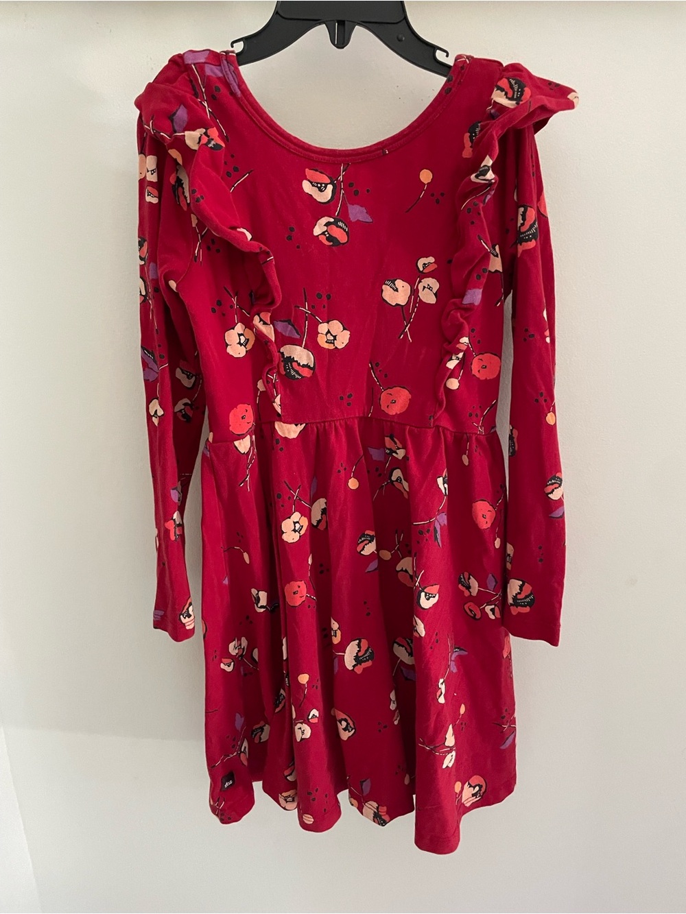 Tea Girls' Red Floral Ruffle Long-Sleeve Dress